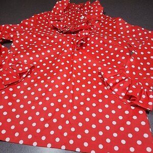 Vintage Red White Polka Dot Ruffled collar Sleeve Women's sz Sm Blouse Lady Winn